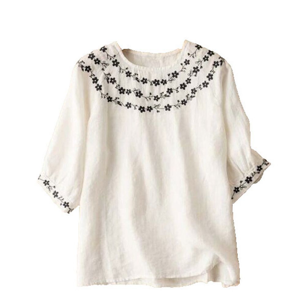 E-RÃ©tro White Floral Crewneck Top Size M